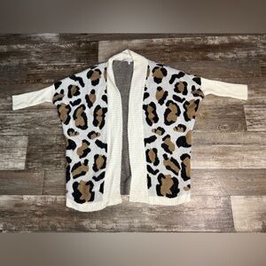 Leopard Print Open Front 3/4 Sleeve Cardigan Sweater Size Large